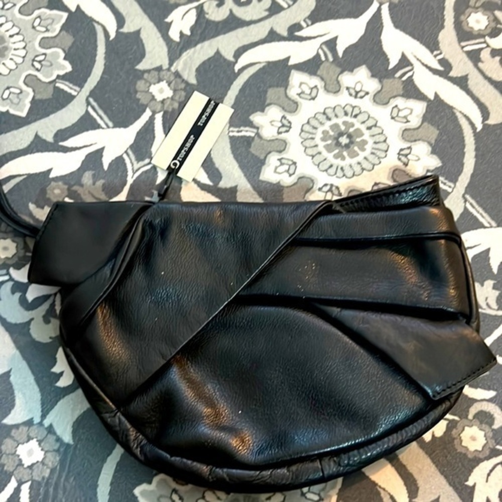 Black, soft leather topshop clutch handbag New